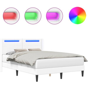 vidaXL - Bedframe - met - LED-stripverlichting - Wit - 160 - x - 200 - cm - Kunstleer