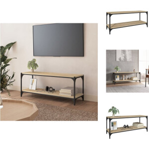vidaXL - Tv-meubel - 100x33x41 - cm - bewerkt - hout - en - staal - sonoma - eikenkleur