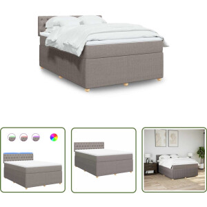 vidaXL Boxspringbed - Boxspring - Boxspring met matras stof taupe 140x200 cm - Matras - Pocketveringmatras - Led Verlichting