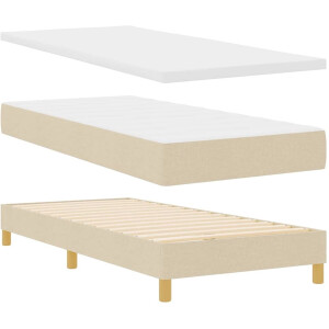 vidaXL - Boxspring - bed - met - hoofdeinde - Crème - 100 - x - 200 - cm - Stof