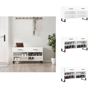 vidaXL Schoenenbank - Schoenenbanken - Opbergbank - Schoenenkast - Schoenenbank 102x35x55 cm bewerkt hout hoogglans wit