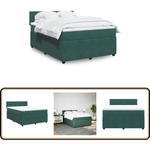vidaXL Boxspring met matras - Fluweel - Donkergroen - 160x200 cm Boxspringbed - Tweepersoonsbed - Donkere Kleuren - Fluweel - Pocketveringmatras