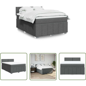vidaXL Matras - Boxspring - Boxspring met matras stof donkergrijs 140x190 cm - Bed Frame - Donkere Kleur - Pocketvering