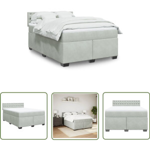 vidaXL Boxsprings - Boxspring - Boxspring met matras fluweel lichtgrijs 140x200 cm - Tweepersoonsbed - Bed Frame - Fluweel Bed