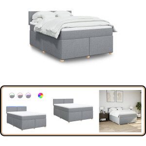 vidaXL Boxspring met matras stof lichtgrijs 140x200 cm