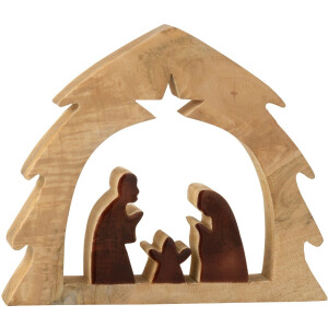 J-Line decoratie Kerststal in Huis - hout - naturel/bruin - medium