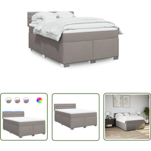 vidaXL Matras - Boxspring - Boxspring met matras stof taupe 140x200 cm - Led Verlichting - Bedroom Furniture - Slaapkamer