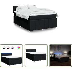 vidaXL Bed Frame - Boxspring - Boxspring met matras stof zwart 140x200 cm - Matras - Led Verlichting - Slaapkamer