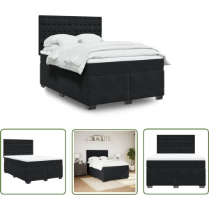 vidaXL Matras - Boxspring - Boxspring met matras fluweel zwart 140x200 cm - Fluweel - Bed Frame - Slaapcomfort