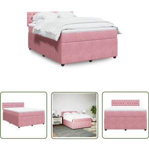 vidaXL Boxspring Bed - Boxspring - Boxspring met matras fluweel roze 160x200 cm - Fluweel Bed - Roze Bed - Tweepersoonsbed