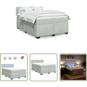 vidaXL Slaapcomfort - Boxspring - Boxspring met matras fluweel lichtgrijs 140x200 cm - Fluweel - Matras - Led Verlichting