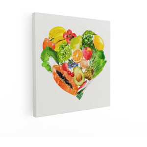 Artaza Canvas Schilderij Fruit Hart - 90x90 cm - Wanddecoratie Kleurrijk - Muurdecoratie Groente - Decoratie Keuken - Schilderijen Op Canvas