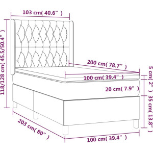 vidaXL - Boxspring - met - matras - stof - lichtgrijs - 100x200 - cm