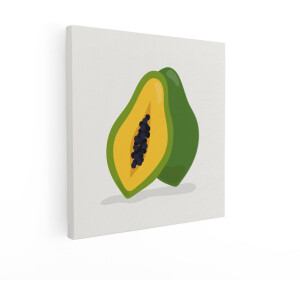 Artaza Canvas Schilderij Verse Papaja Doormidden Gesneden met Zwarte Zaadjes - Platte Illustratie - 70x70 cm - Wanddecoratie Woonkamer - Schilderijen - Muurdecoratie