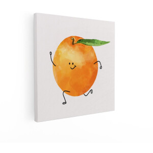 Artaza Canvas Schilderij Vrolijke Sinaasappel met Gezichtje en Armen en Benen Rent Rond - 50x50 cm - Wanddecoratie Woonkamer - Schilderijen - Muurdecoratie