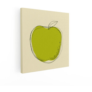 Artaza Canvas Schilderij Groene Appel met Schetsmatige Lijntekening en Subtiele Textuur op Zachte Achtergrond - 70x70 cm - Wanddecoratie Woonkamer - Schilderijen - Muurdecoratie