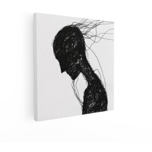 Artaza Canvas Schilderij Abstract - 70x70 cm - Wanddecoratie Modern - Muurdecoratie Zwart Wit - Decoratie Vrouw Silhouet