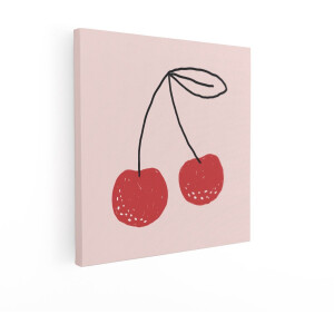 Artaza Canvas Schilderij Kersen - 70x70 cm - Wanddecoratie Fruit - Muurdecoratie Minimalistisch - Decoratie Roze Keuken