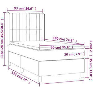 vidaXL - Boxspring - met - matras - stof - donkergrijs - 90x190 - cm