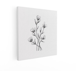Artaza Canvas Schilderij Bloemen - 90x90 cm - Wanddecoratie Line Art - Muurdecoratie Zwart Wit - Decoratie Bloem Slaapkamer