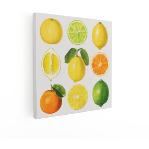 Artaza Canvas Schilderij Citrusvruchten - 50x50 cm - Wanddecoratie Keuken - Muurdecoratie Vintage Fruit - Decoratie Citroen Limoen Sinaasappel