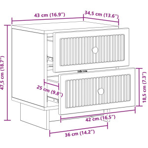 vidaXL - Nachtkastje - Artisanaal - eiken - 43 - x - 34,5 - x - 47,5 - cm - Bewerkt - hout