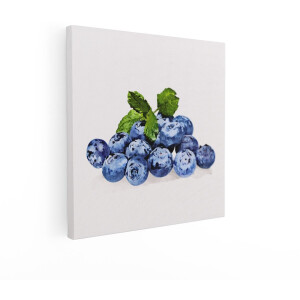 Artaza Canvas Schilderij Verse Blauwe Bessen met Groene Muntblaadjes op een Lichte Achtergrond - 40x40 cm - Wanddecoratie Woonkamer - Schilderijen - Muurdecoratie