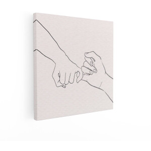 Artaza Canvas Schilderij Twee Handen Die Pinkjes Haken in een Lijntekening - 40x40 cm - Wanddecoratie Woonkamer - Schilderijen - Muurdecoratie