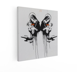 Artaza Canvas Schilderij Banksy - 90x90 cm - Wanddecoratie Madonna en Kind - Muurdecoratie Street Art - Schilderijen Zwart Wit