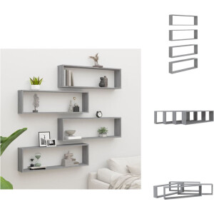 vidaXL - Wandschappen - kubus - 4 - st - 100x15x30 - cm - bewerkt - hout - grijs - sonoma