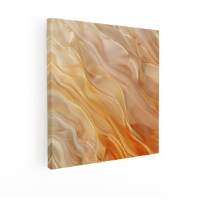 Artaza Canvas Schilderij Abstract Vloeiende Stof met Fijne Gouden Draden in Warme Ambertinten - 40x40 cm - Wanddecoratie Woonkamer - Schilderijen - Muurdecoratie