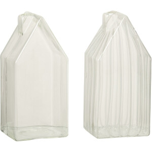 J-Line decoratie Huis Effen/Gestreept - glas - transparant - large - 2 stuks