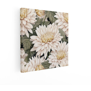 Artaza Canvas Schilderij Witte Bloemen - 40x40 cm - Wanddecoratie Chrysant - Muurdecoratie Vintage - Decoratie Woonkamer - Kamer Accessoires