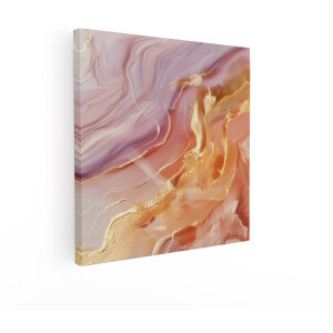 Artaza Canvas Schilderij Abstract - 70x70 cm - Wanddecoratie Goud - Muurdecoratie Marmer - Decoratie Woonkamer - Perzik