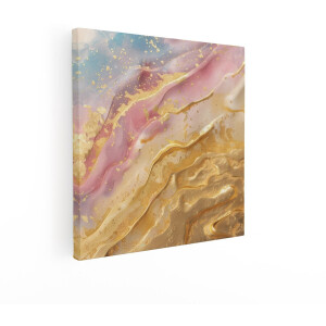 Artaza Canvas Schilderij Abstract - 50x50 cm - Wanddecoratie Goud - Muurdecoratie Marmer - Schilderijen Op Canvas Roze Pastel