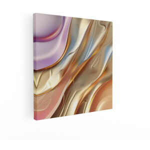 Artaza Canvas Schilderij Abstracte Gouden en Parelmoeren Golven met Glanzende Textuur - 50x50 cm - Wanddecoratie Woonkamer - Schilderijen - Muurdecoratie