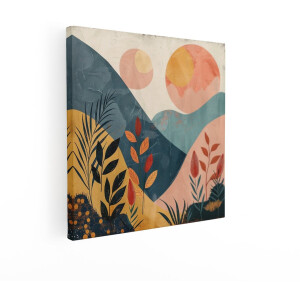 Artaza Canvas Schilderij Abstract Landschap - 90x90 cm - Wanddecoratie Boho - Muurdecoratie Bergen - Decoratie Geometrisch Natuur