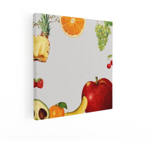 Artaza Canvas Schilderij Gezonde Vruchten Collage met Ananas - Sinaasappel - Druiven - Appel en Banaan - 90x90 cm - Groot - Wanddecoratie Woonkamer - Schilderijen - Muurdecoratie
