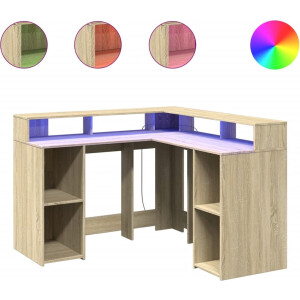 vidaXL - Bureau - met - LED-verlichting - 130x130x91 - cm - hout - sonoma - eikenkleur