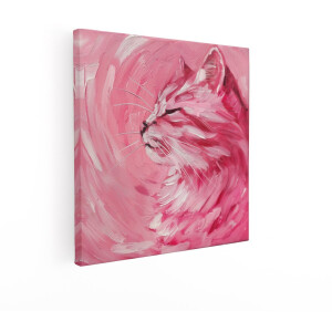 Artaza Canvas Schilderij Abstract Schilderij van een Roze Kat met Gesloten Ogen - Geschilderd met Dikke Verf - 90x90 cm - Groot - Wanddecoratie Woonkamer - Schilderijen - Muurdecoratie