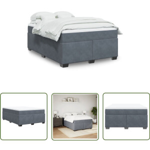 vidaXL Boxspring Bed - Boxspring - Boxspring met matras fluweel donkergrijs 140x190 cm - Fluweel Bed - Donkere Kleuren Bed - Tweepersoons Bed