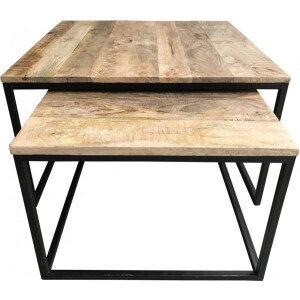 Vtw Living - Bijzettafel Set van Mangohout - Vierkant - 70 & 80 cm