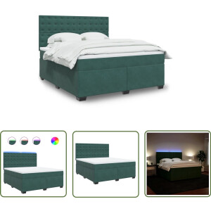 vidaXL Slaapcomfort - Boxspring - Boxspring met matras fluweel donkergroen 180x200 cm - Fluweel - Pocketvering - Led Verlichting