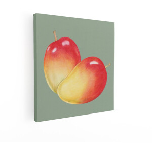 Artaza Canvas Schilderij Twee Rijpe Mango'S met Rode en Gele Tinten - Gedetailleerd Getekend - 90x90 cm - Groot - Wanddecoratie Woonkamer - Schilderijen - Muurdecoratie