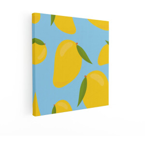 Artaza Canvas Schilderij Mango - 70x70 cm - Wanddecoratie Fruit - Muurdecoratie Keuken - Decoratie Geel Tropisch - Blauw