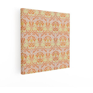 Artaza Canvas Schilderij Bloemenprint - 50x50 cm - Wanddecoratie Damastpatroon - Muurdecoratie Vintage - Decoratie Bloemen - Oranje