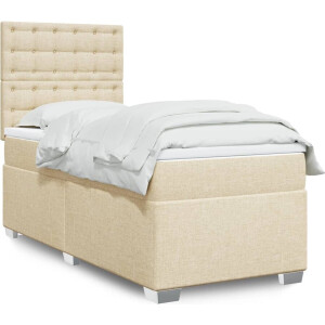 vidaXL - Boxspring - met - matras - stof - crèmekleurig - 100x200 - cm