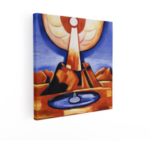 Artaza Canvas Schilderij Abstract - 40x40 cm - Wanddecoratie Landschap - Muurdecoratie Modern - Decoratie Vulkaan Lichtstraal - Oranje Blauw