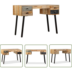 vidaXL Vintage Bureau - Schrijftafel - Schrijftafel 110x50x76 cm massief gerecycled teakhout - Teak Houten Bureau - Retro Bureau - Home Office Meubilair