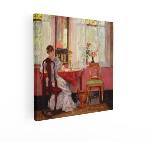 Artaza Canvas Schilderij Vintage Vrouw - 40x40 cm - Wanddecoratie Klassiek Interieur - Muurdecoratie Lezende Dame - Schilderijen Op Canvas